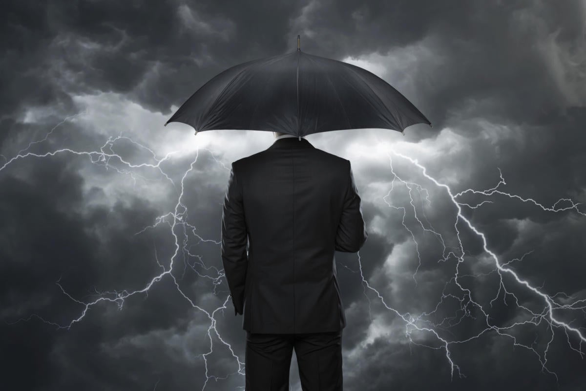 umbrella businessman protection stormy dark insurance