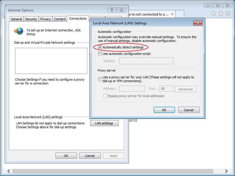 disable automatically detect proxy settings