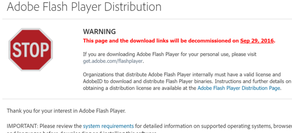 adobe flash player warning