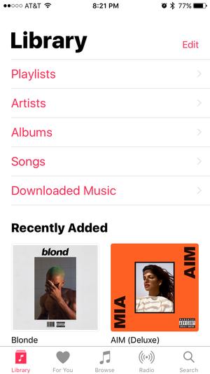 apple music ios 10 library