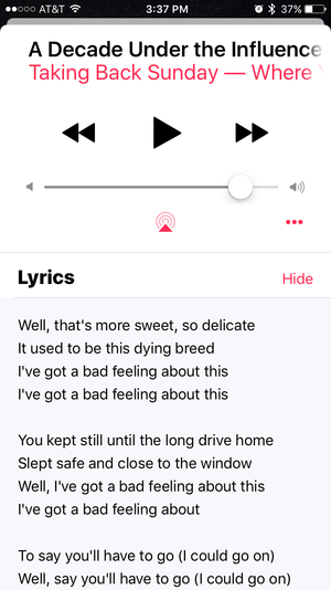 apple music ios 10 lyrics