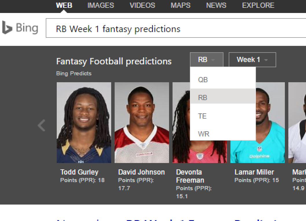 Bing's NFL predictions for Week 1 include several upsets, and one it