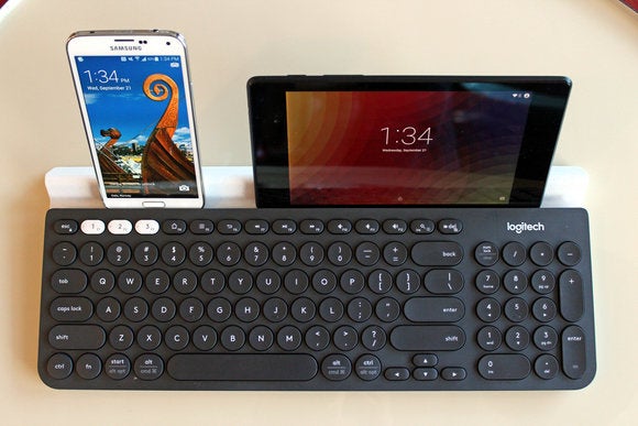 Logitech K780 Keyboard Top View with Two Devices