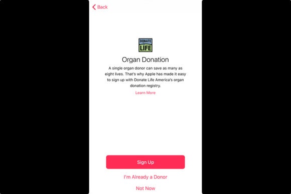 ios 10 health app organ donations