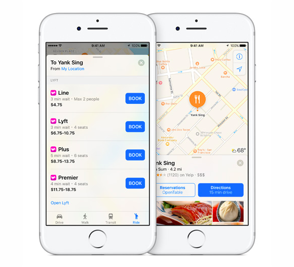 ios10 maps lyft opentable