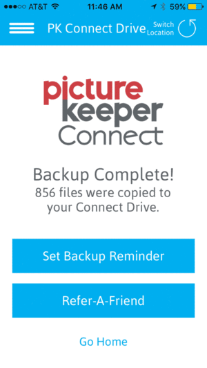 picture keeper connect backup complete