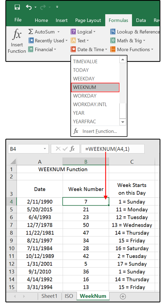 excel week function