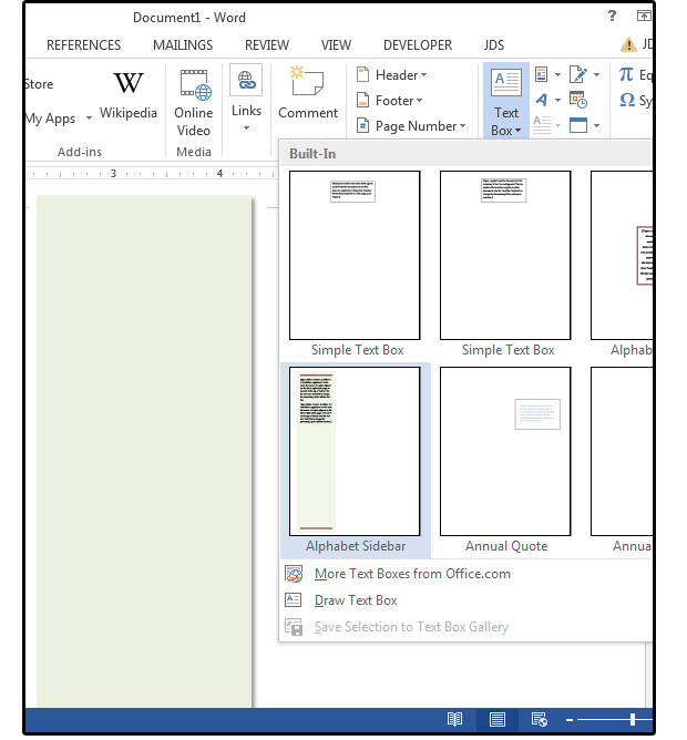 how to create text box in word