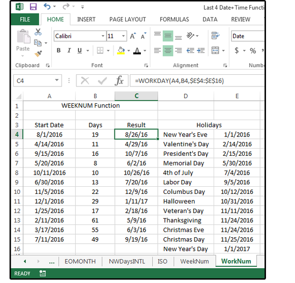 Excel Date and Time functions: WEEKNUM, ISOWEEKNUM, WORKDAY, WORKDAY ...