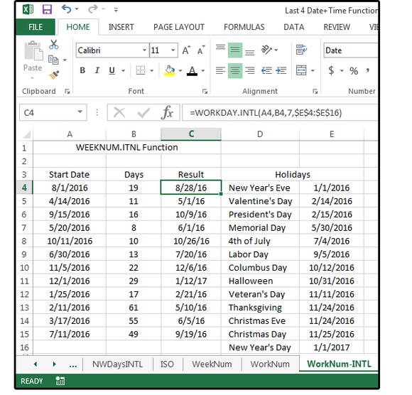 Excel Date and Time functions: WEEKNUM, ISOWEEKNUM, WORKDAY, WORKDAY ...