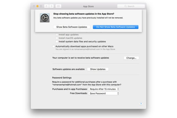 do not show beta updates