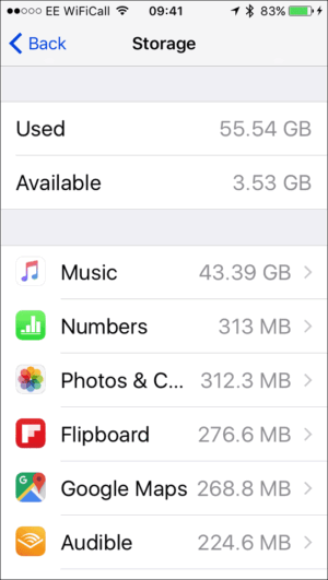 ios device storage