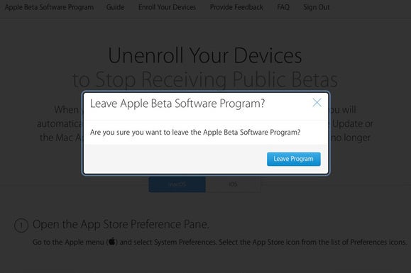 leave beta program confirm