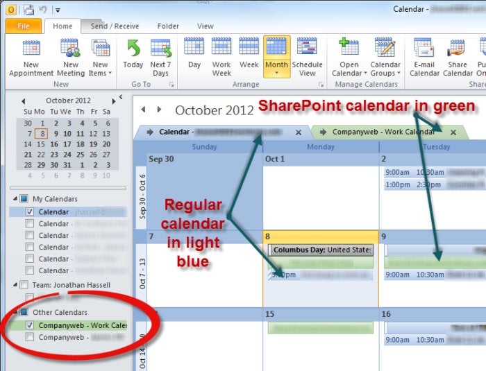 SharePoint 2013 - calendar view from Outlook