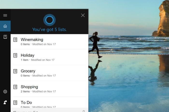 cortana lists primary