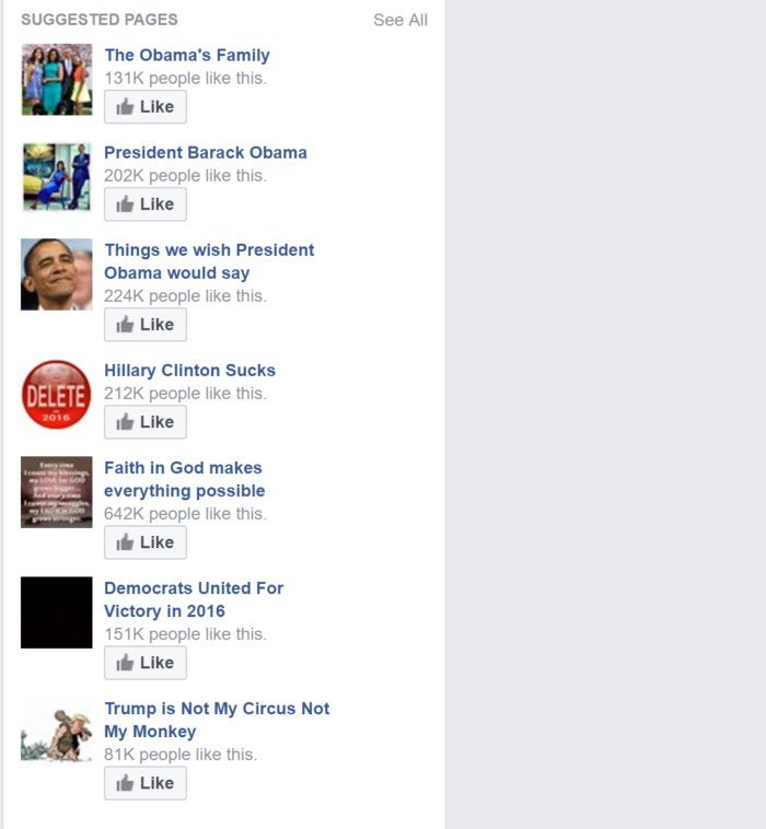 facebook clinton suggested pages