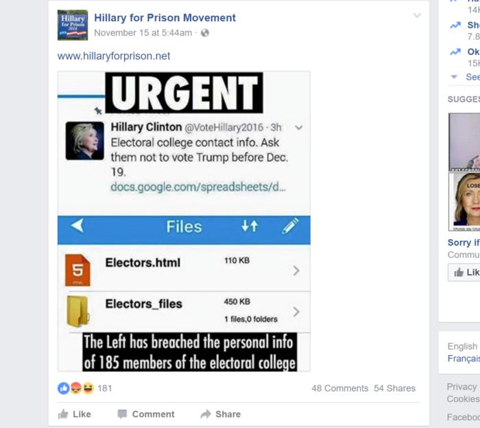 facebook fake hillary electroal college