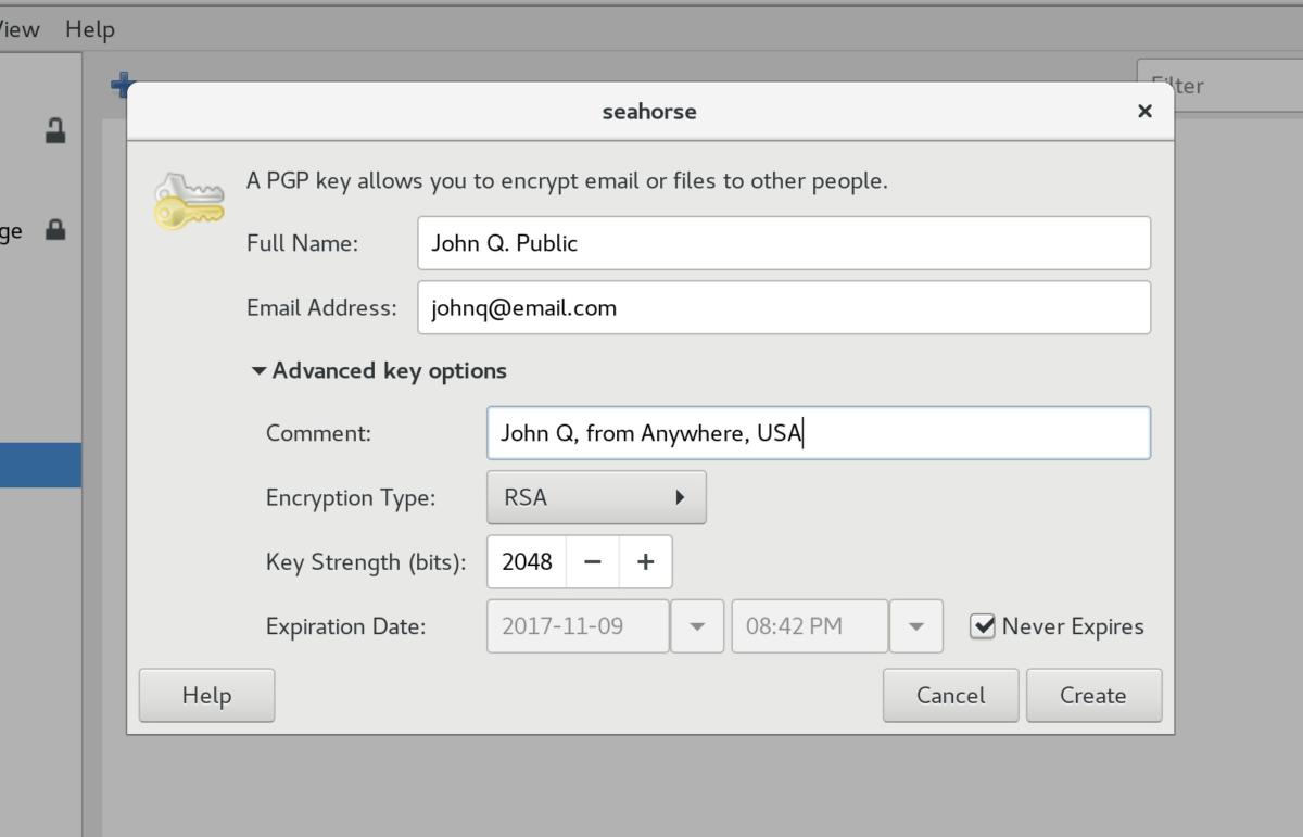 Creating a PGP key with Seahorse