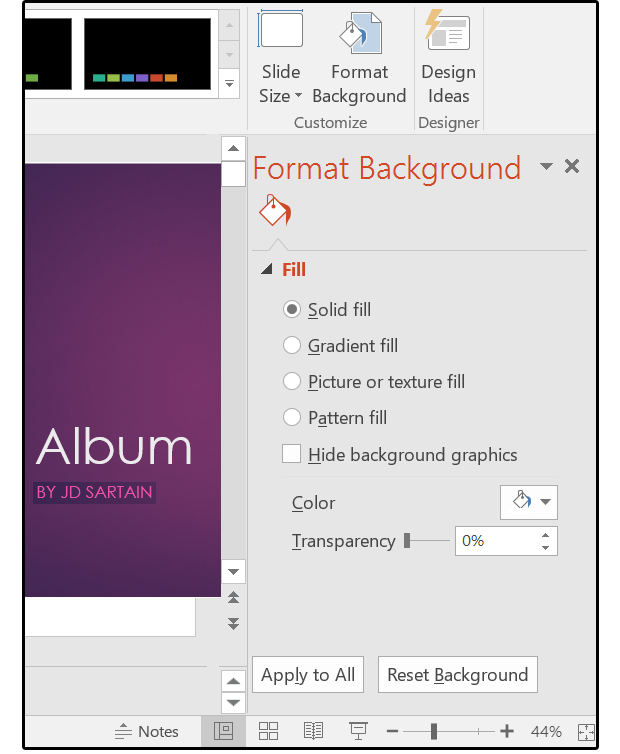 08 select design format background for background options