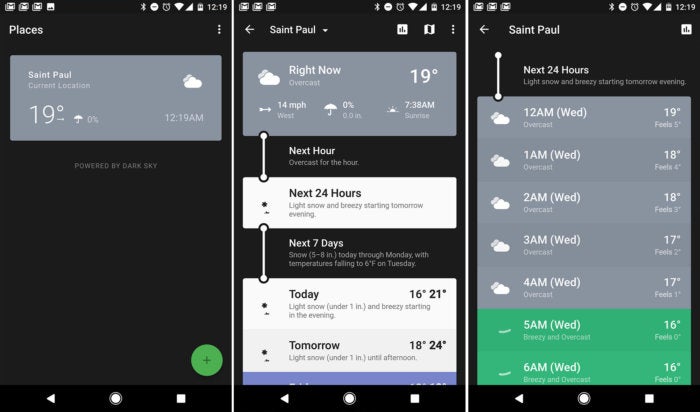 android essential apps weather timeline
