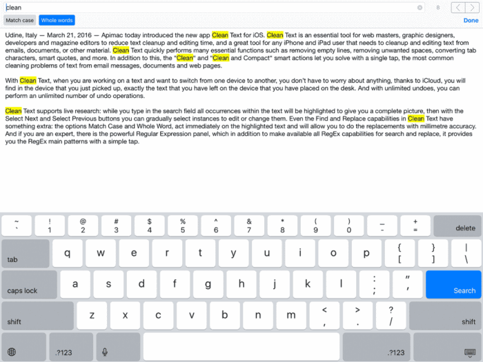 clean text for ios search
