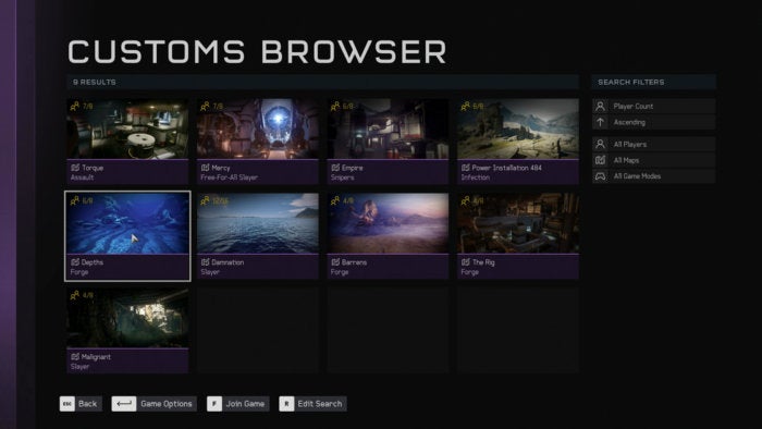 Halo 5: Forge custom game browser