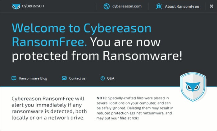 ransomwarefree welcome screen