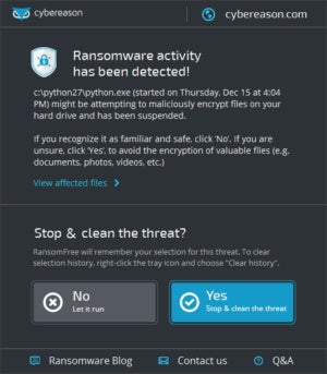 ransomwarefreealert window