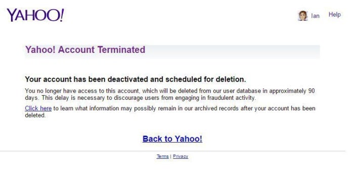 yahoo delete account