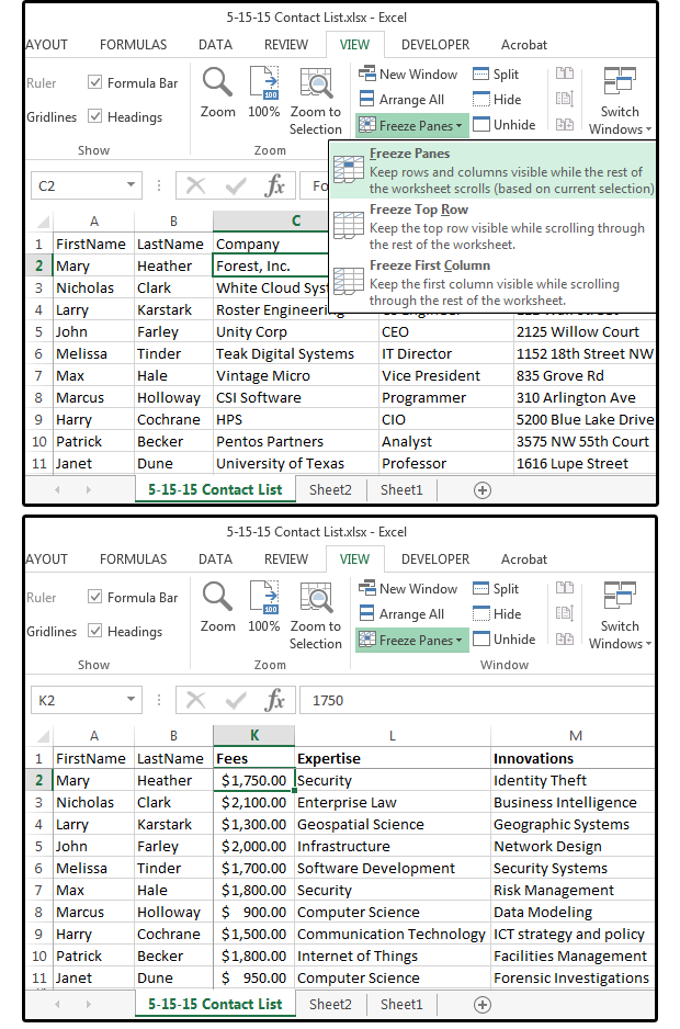 trying to freeze frame in excel not working