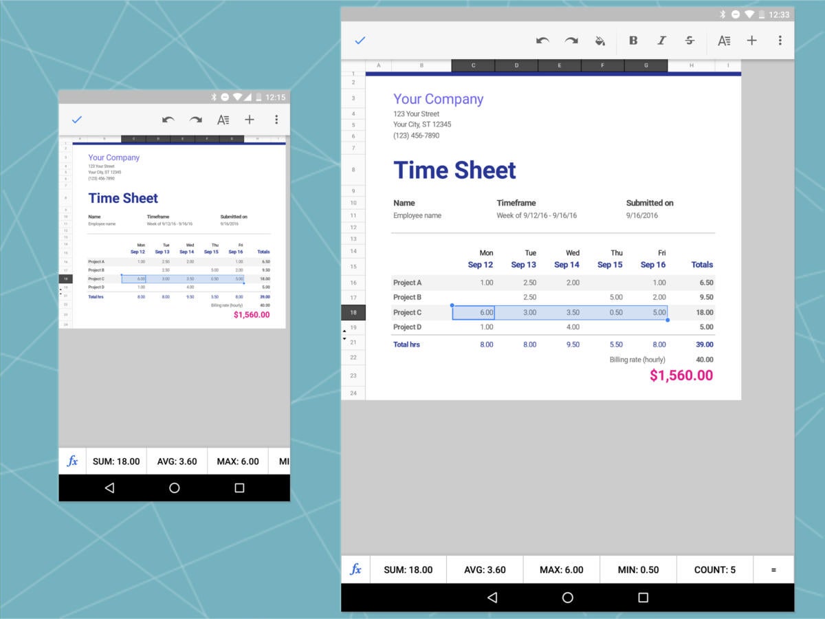 Android Office: Google Sheets