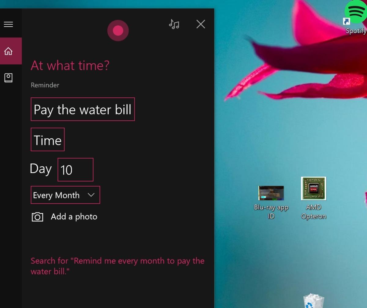 cortana monthly reminder