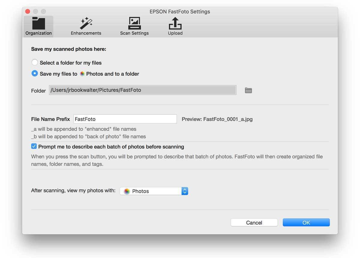 epson fastfoto organization settings