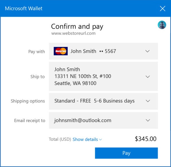 microsoft wallet ui