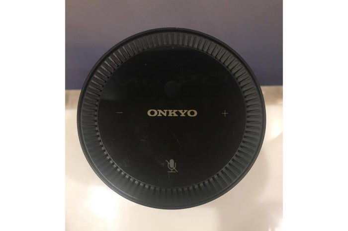 Top view of Onkyo’s VC-FLX1 wireless speaker with Alexa.