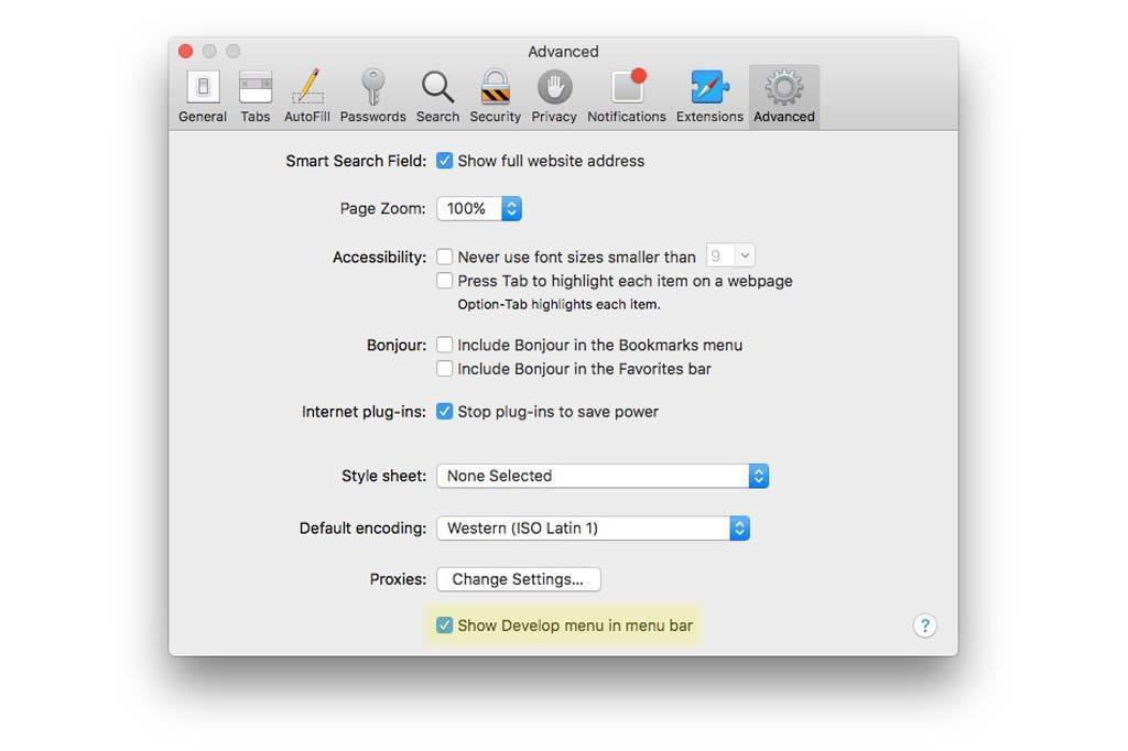 safari mac developer mode