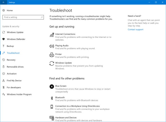 Windows 10 troubleshooters