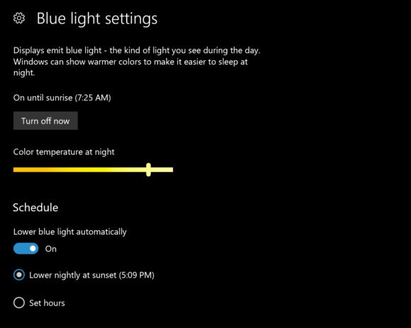 windows 10 blue light settings