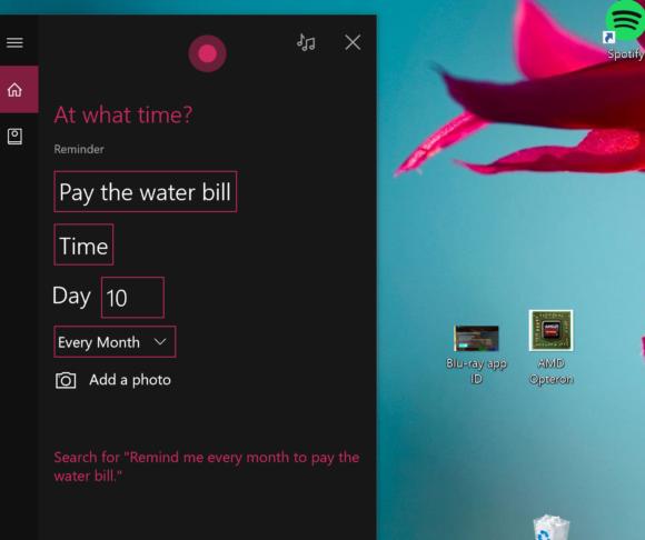 windows 10 cortana monthly reminders