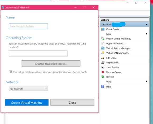 windows 10 hyper v vm quick create
