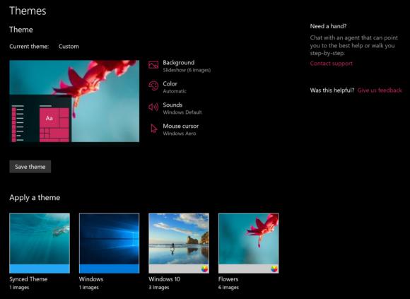 windows 10 personalization settings and themes