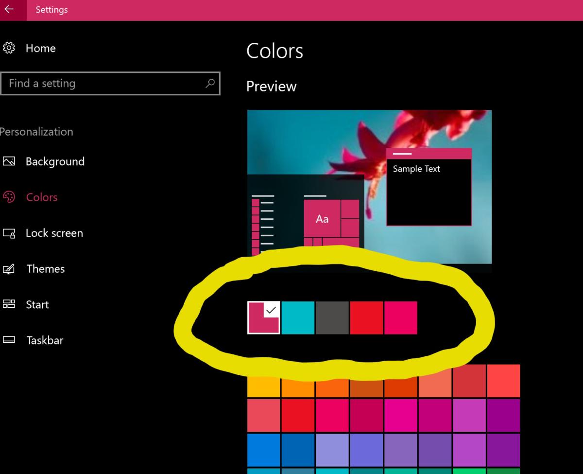 Windows 10最近的颜色