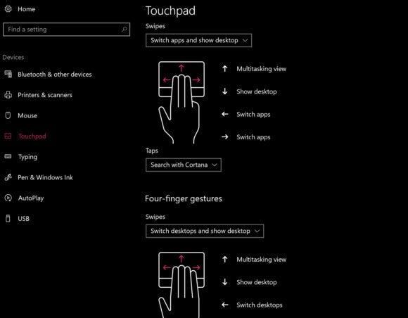 windows 10 touchpad settings and gestures