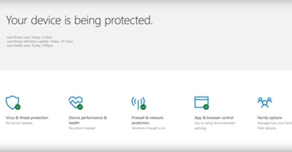 windows 10 windows defender security center dashboard