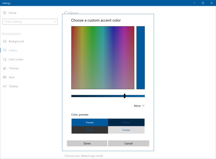 Windows 10 Build 15014 accent color
