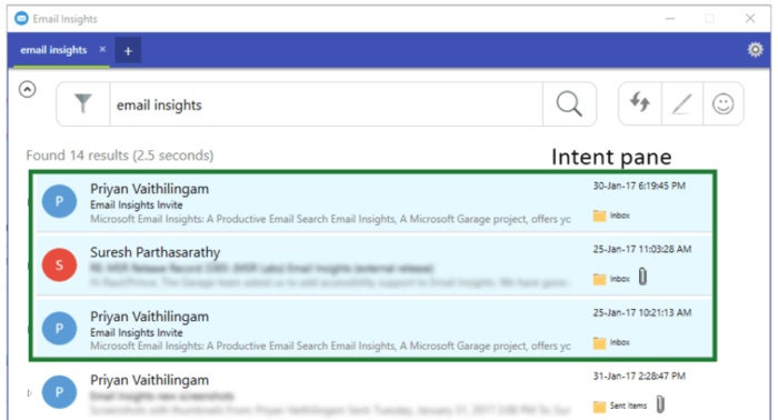 email insights intent pane