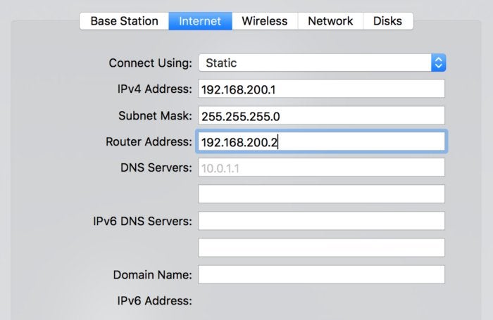 mac911 airport utility set static address