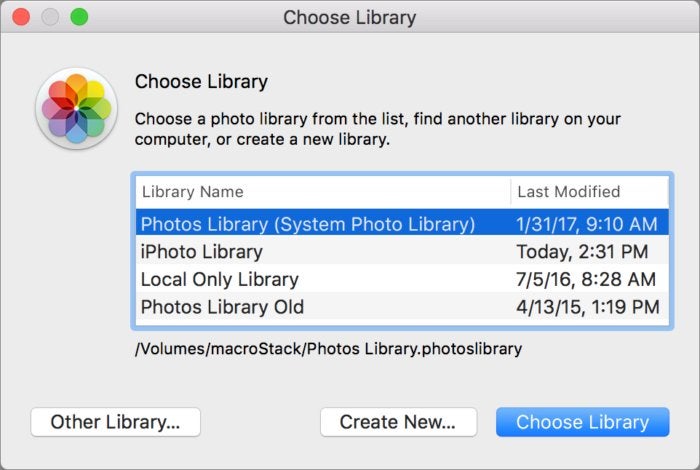 mac911 choose new system library photos