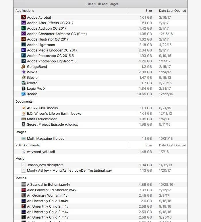 mac911 smart folder greater than 1 gb