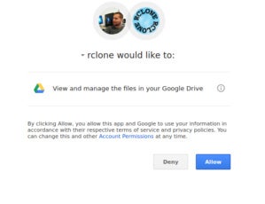 Rclone requests access to Google Drive